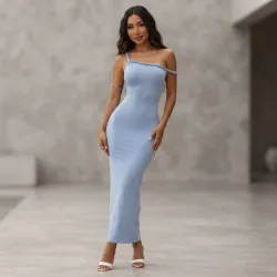 🩵 Vestido largo tirante torcido — Azul