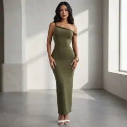 💚 Vestido largo tirante torcido — Verde