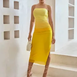 Vestido midi amarillo de tul
