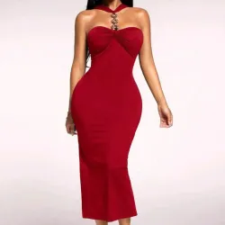 ❤️ Vestido midi con adorno dorado — Rojo