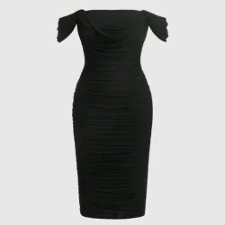 🖤 Vestido midi con drapeado — Negro