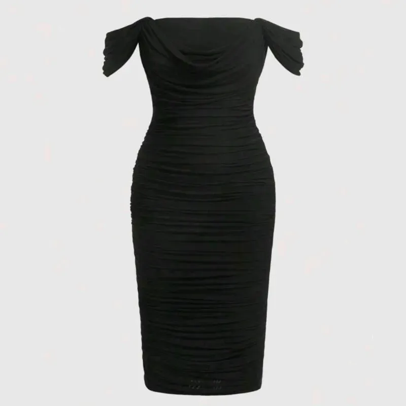 🖤 Vestido midi con drapeado — Negro