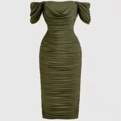 💚 Vestido midi con drapeado — Verde