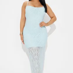 🩵 Vestido midi de encaje — Azul