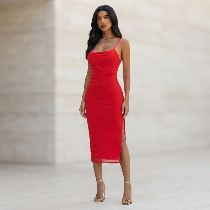 ❤️ Vestido midi de tirantes — Rojo