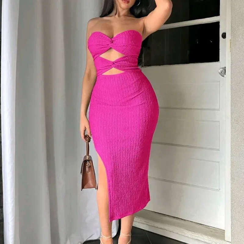 🩷 Vestido con abertura delantera — Rosado 