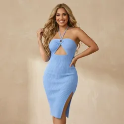 🩵 Vestido de canalé — Azul