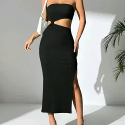 🖤 Vestido sin tirantes y nudo delantero — Negro