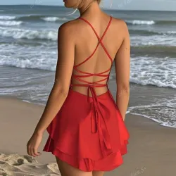 ❤️Vestido rojo d satén con vuelos  