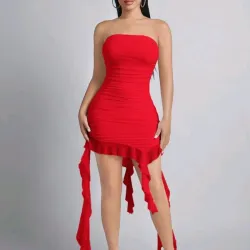 ❤️ Vestido fruncido con volantes — Rojo