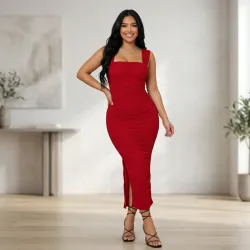 Vestido rojo fruncido