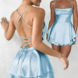 💙 Vestido satinado de vuelos — Azul