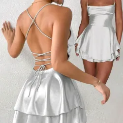 🤍 Vestido satinado de vuelos — Blanco