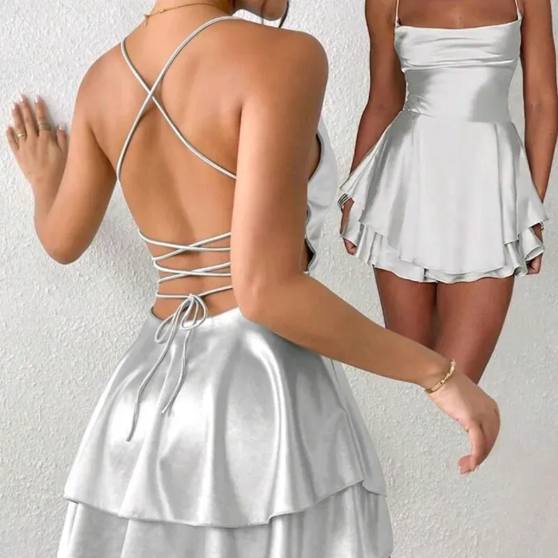 🤍 Vestido satinado de vuelos — Blanco