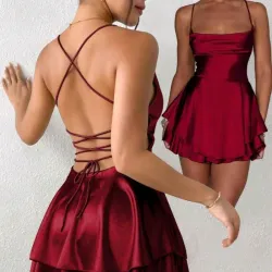 ❤️ Vestido satinado de vuelos — Rojo