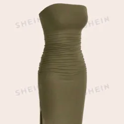 💚 Vestido sin tirantes con abertura lateral — Verde Militar