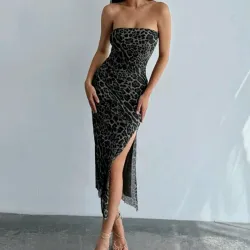 🐆🖤 Vestido sin tirantes animal print — Negro/Gris