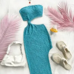 🩵 Vestido sin tirantes y nudo delantero — Azul