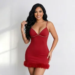 ❤️ Vestido tirantes y bajo de felpa — Rojo 