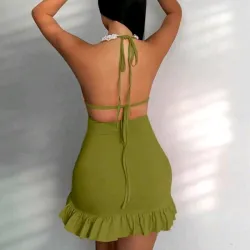 Vestido verde espalda afuera y vuelo