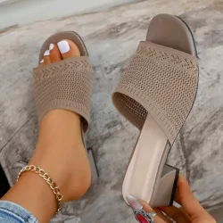 Zapatos d tacón d punto  caqui 