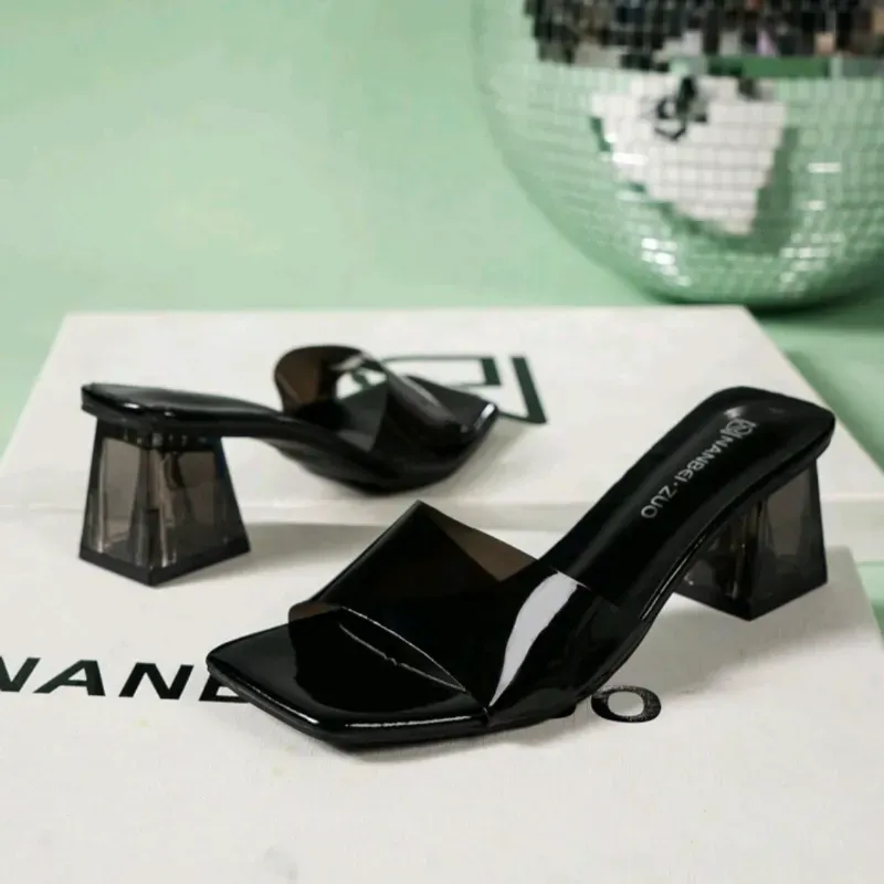 🖤 Zapatos de tacón cuadrado silicona — Negro