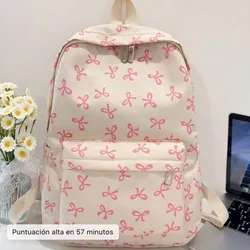 Mochila beich con lazos rosados