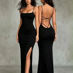 Vestido negro tiras espalda