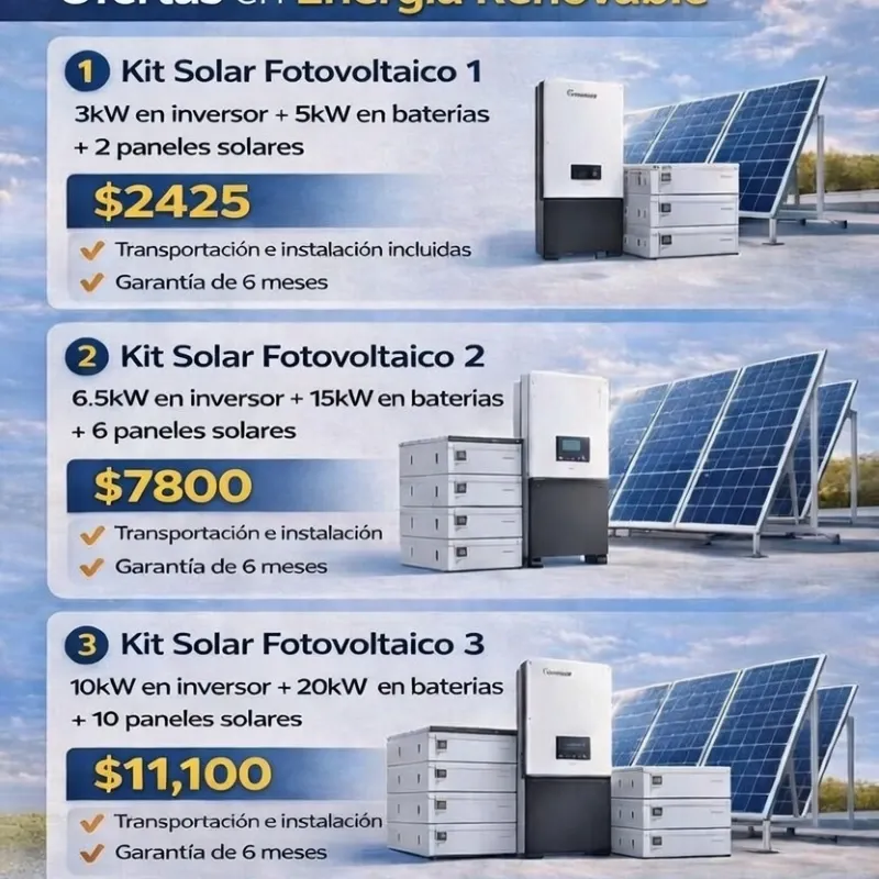 Kit Solar Fotovoltaico (Casas y Negocios) 3kW en Inversor + 5kW en Bateria + 2 paneles solares (590W)