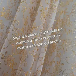 Organza blanca adornada en dorado 