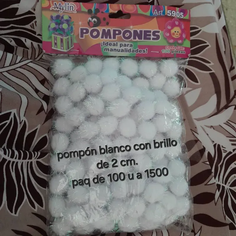 Paq de pompom blanco de brillo