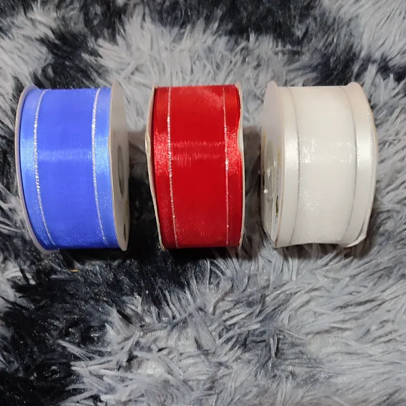 Rollo cinta organza con borde plateado 