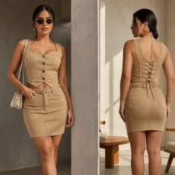 Conjunto de blusa tipo corset y saya con cinto