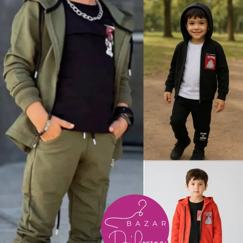 Conjunto de abrigo, pulover y momo 