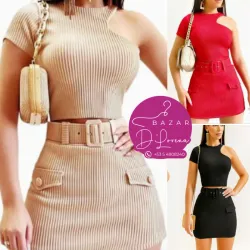 Conjunto de blusa, saya y cinto