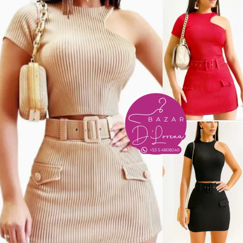 Conjunto de blusa, saya y cinto
