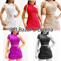Conjunto de blusa, saya y cinto