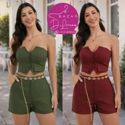 CONJUNTO DE BLUSA, SHORT CON CINTO 