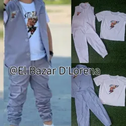Conjunto de chaleco, pulover y momo 