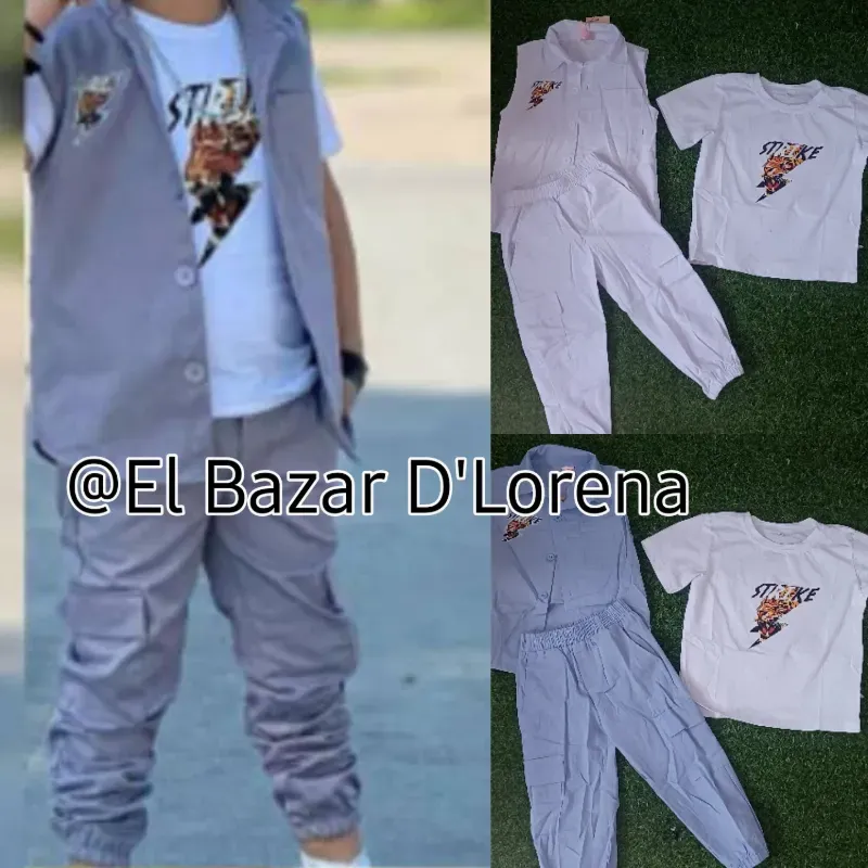Conjunto de chaleco, pulover y momo 
