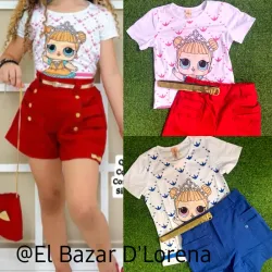 CONJUNTO de pulover,short y cinto