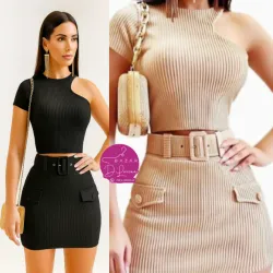 Conjunto de blusa, saya y cinto