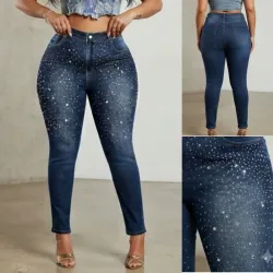 Pantalón de Tiro Alto con Pedrería degradada