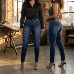 Pantalón de Tiro Alto con Pedrería degradada