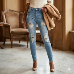 Pantalón Pegado con Rasgados