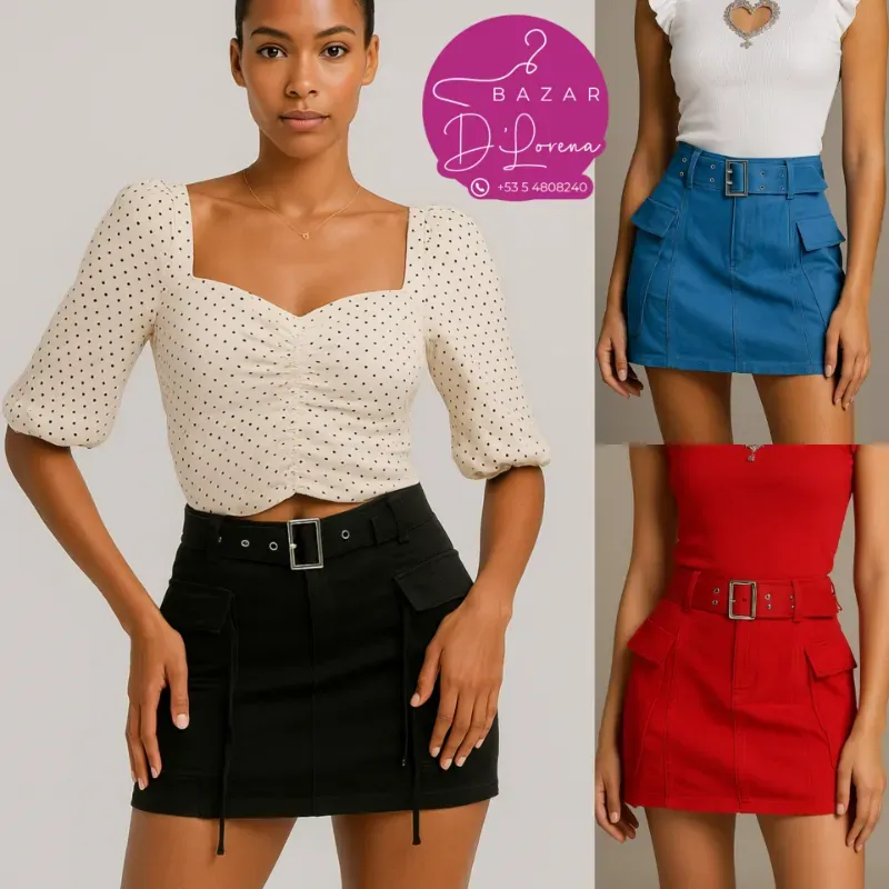 Saya de mezclilla con bolsillos cargos