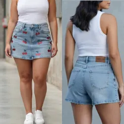 Saya Short con Relieve de Cereza en Piedra