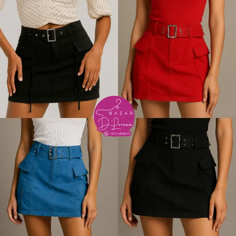 Saya de mezclilla con bolsillos cargos