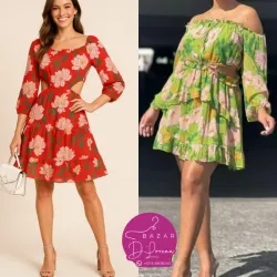 Vestido estampado manga 3/4