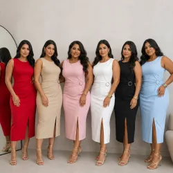 Vestido Midi Estilo Escultural con Detalle de Argolla